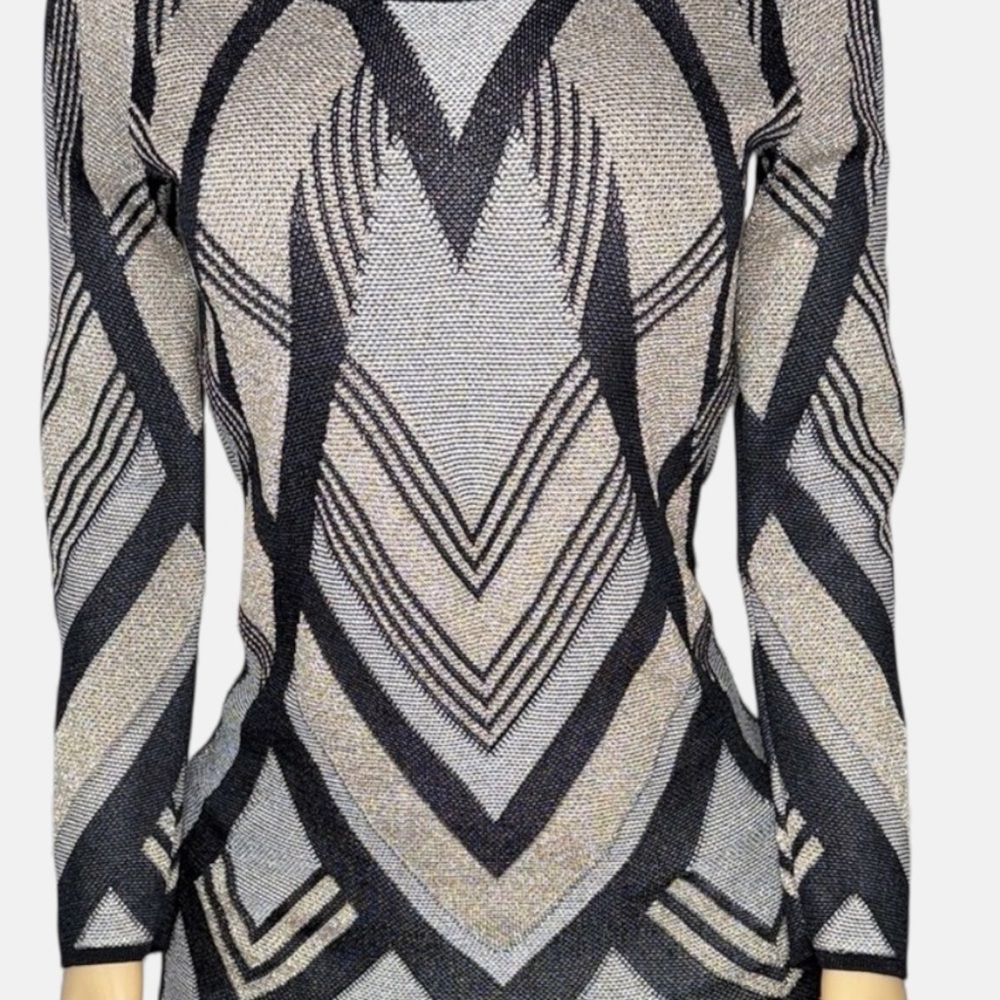 International Concepts Chevron Sweater Size XS Metallic Shimmer Sexy Scoop Neck - Picture 3 of 16